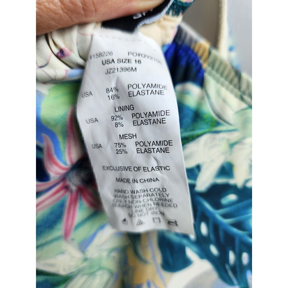 Jantzen ruched one piece swimsuit tropical print sz 16 built in bra beach summer - Picture 5 of 6